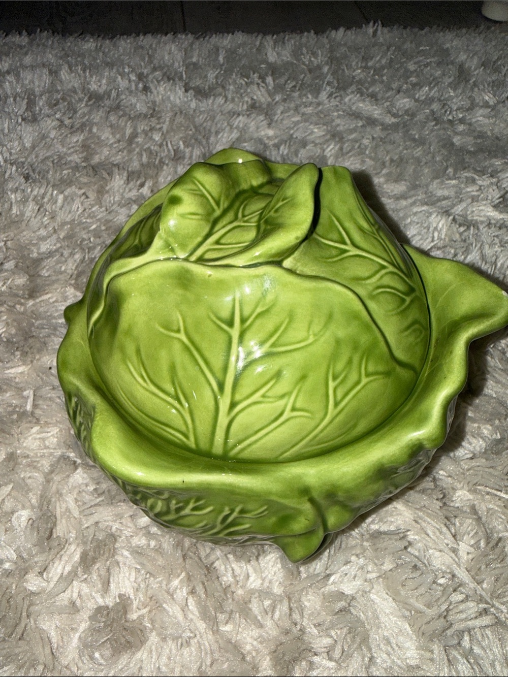Vintage Holland Mold Green Cabbage Ceramic Covered Bowl